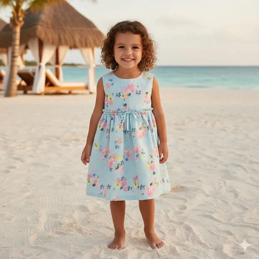 Blueberi Boulevard Blue Floral Lace Dress - Ribbon Bow - Size 3T - Back Cutout